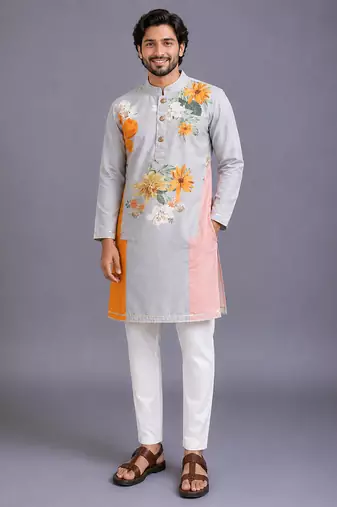 Multicolor printed cotton silk kurta set