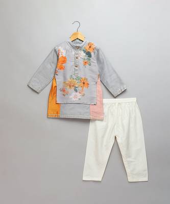 Multicolor printed cotton silk kurta set 4