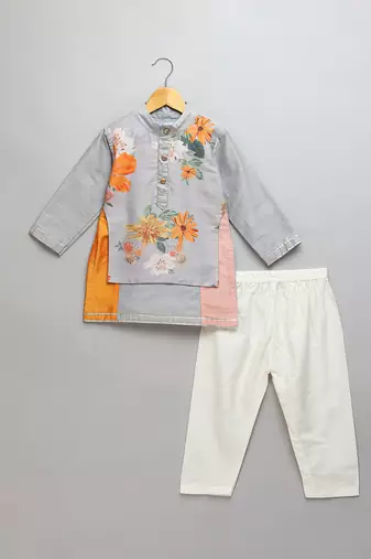 Multicolor printed cotton silk kurta set