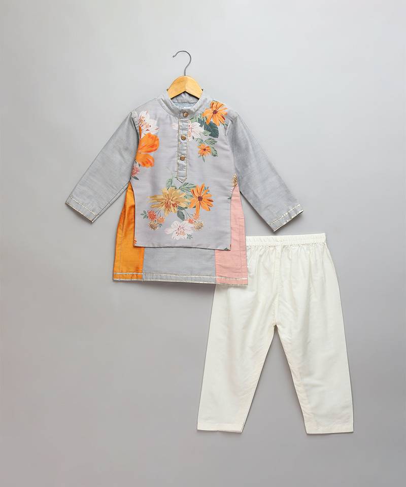 Multicolor printed cotton silk kurta set