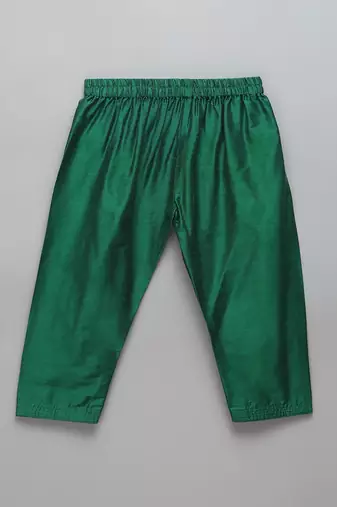 Green woven cotton silk kurta set