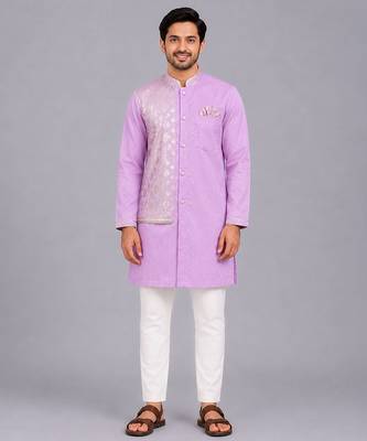 Purple embroidered cotton kurta set 1