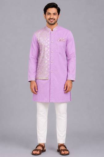 Purple embroidered cotton kurta set
