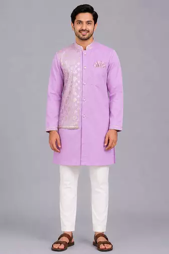 Purple embroidered cotton kurta set