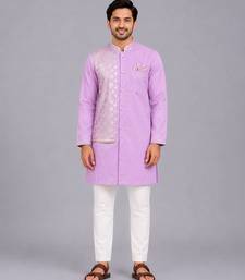 Purple embroidered cotton kurta set