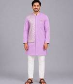 Purple embroidered cotton kurta set