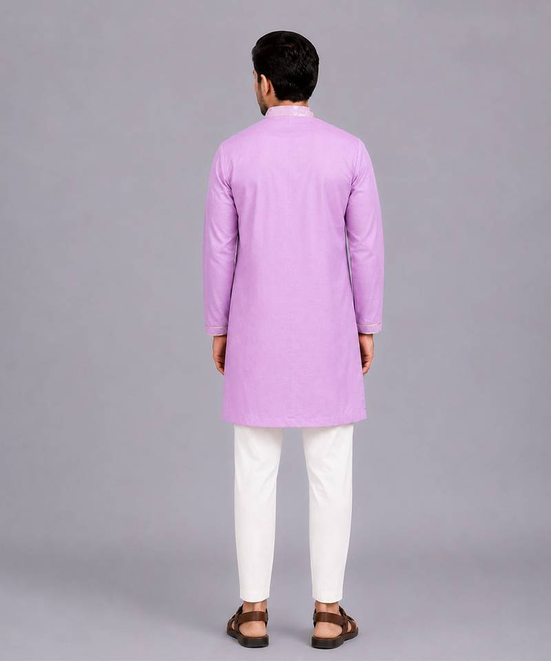 Purple embroidered cotton kurta set