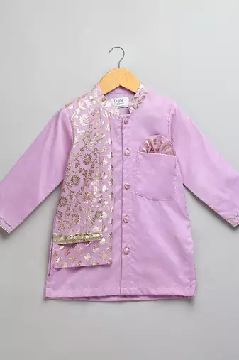 Purple embroidered cotton kurta set