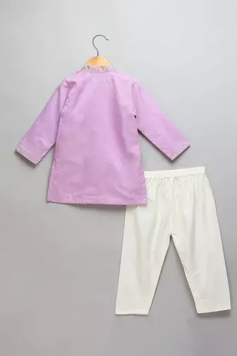 Purple embroidered cotton kurta set