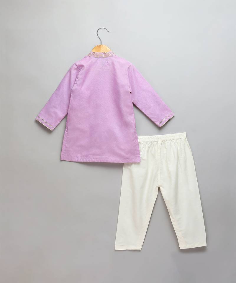 Purple embroidered cotton kurta set