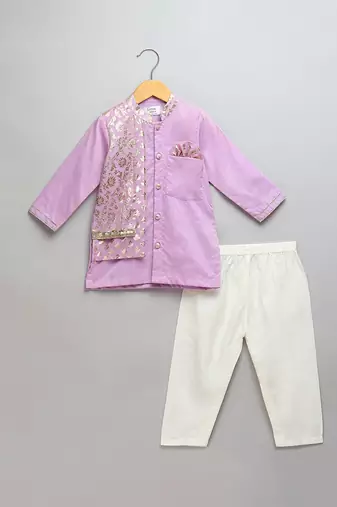 Purple embroidered cotton kurta set
