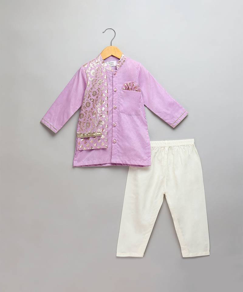 Purple embroidered cotton kurta set