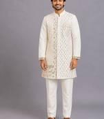 Off white woven cotton kurta set