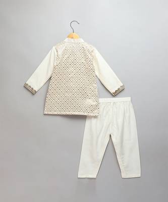 Off white woven cotton kurta set 3