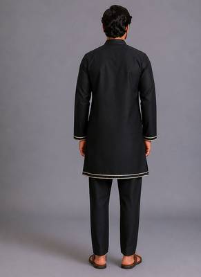 Black printed cotton silk kurta set 2