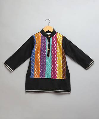 Black printed cotton silk kurta set 5