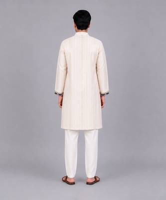Off white printed cotton silk kurta set 2