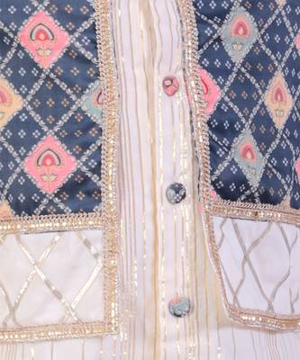 Off white printed cotton silk kurta set 5