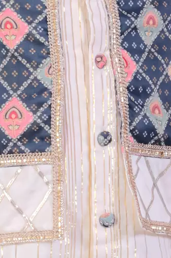 Off white printed cotton silk kurta set