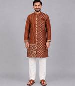 Brown woven cotton silk kurta set