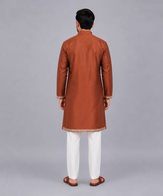 Brown woven cotton silk kurta set 2