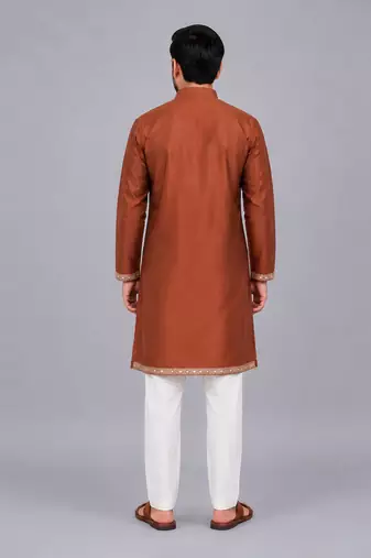 Brown woven cotton silk kurta set