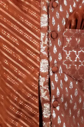Brown woven cotton silk kurta set
