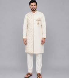 Off white embroidered velvet kurta set