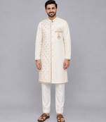 Off white embroidered velvet kurta set
