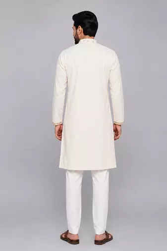 Off white embroidered velvet kurta set