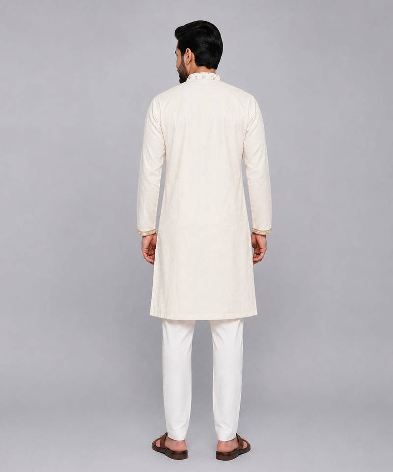 Off white embroidered velvet kurta set