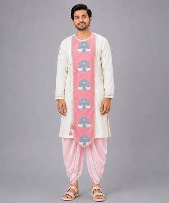 Off white printed cotton dhoti kurta set 1