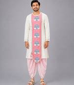 Off white printed cotton dhoti kurta set