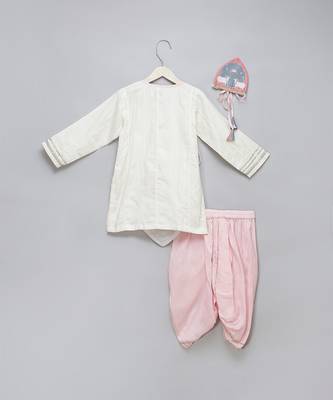 Off white printed cotton dhoti kurta set 3