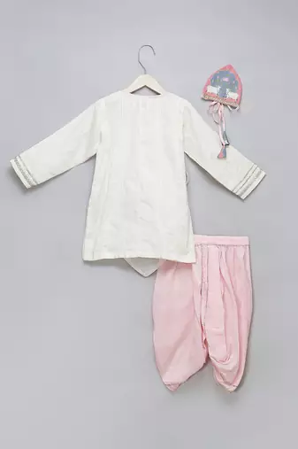 Off white printed cotton dhoti kurta set