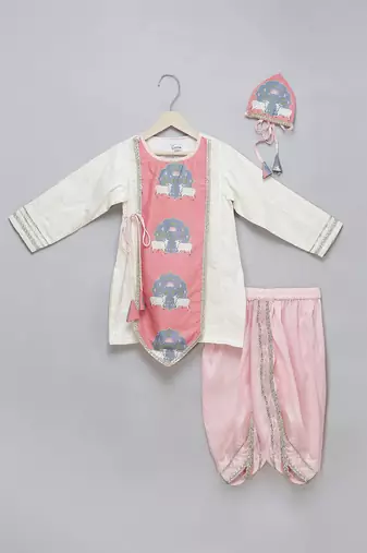 Off white printed cotton dhoti kurta set