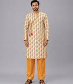 Off white printed cotton kurta set