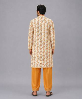 Off white printed cotton kurta set 2
