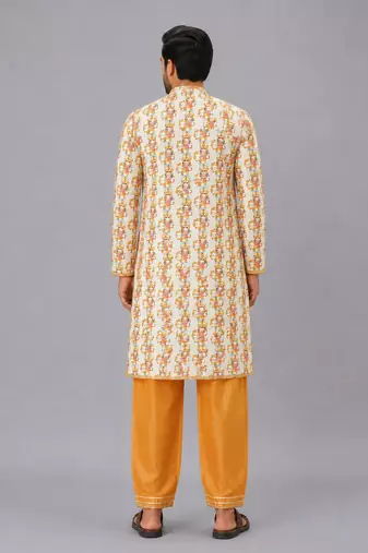 Off white printed cotton kurta set