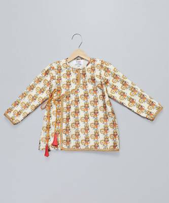 Off white printed cotton kurta set 3