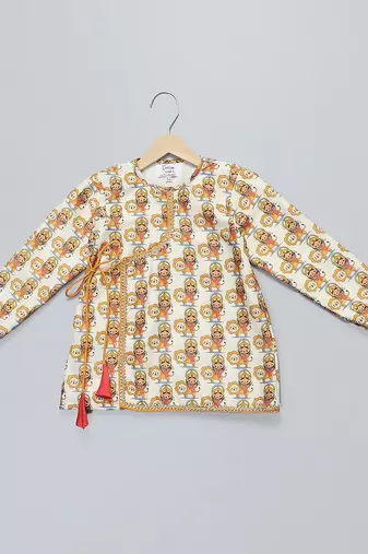 Off white printed cotton kurta set