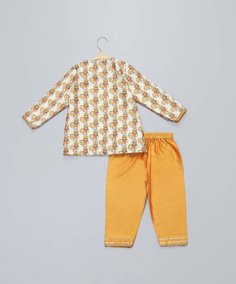 Off white printed cotton kurta set