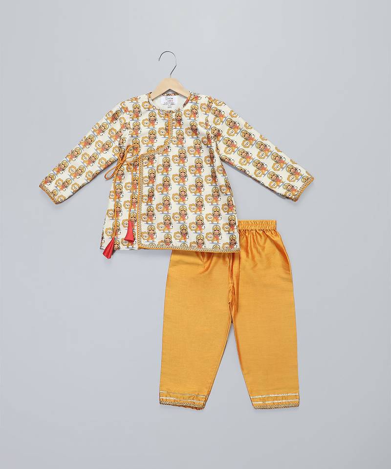 Off white printed cotton kurta set