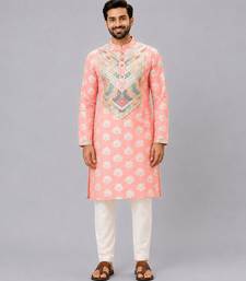 Peach embroidered cotton kurta set