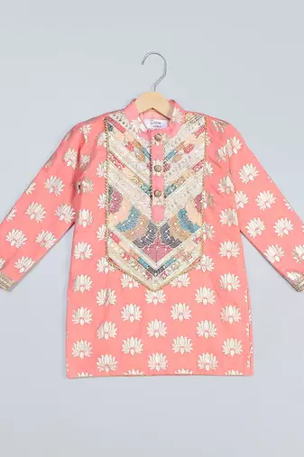 Peach embroidered cotton kurta set