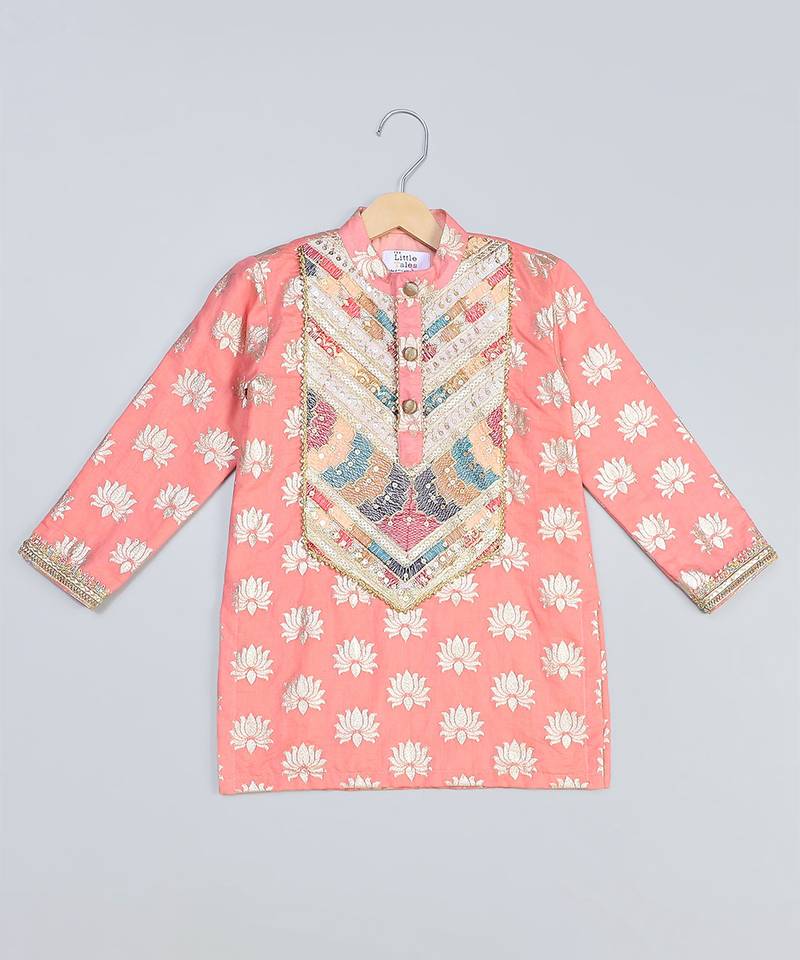 Peach embroidered cotton kurta set