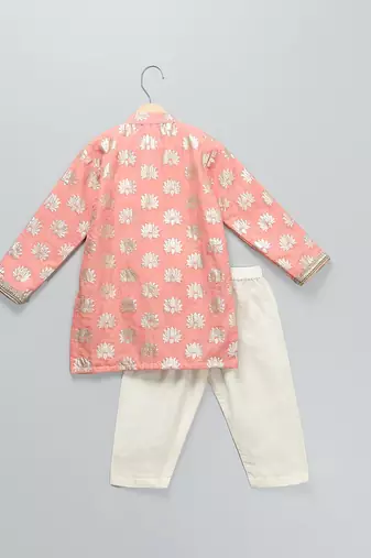 Peach embroidered cotton kurta set