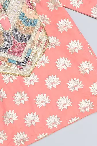 Peach embroidered cotton kurta set