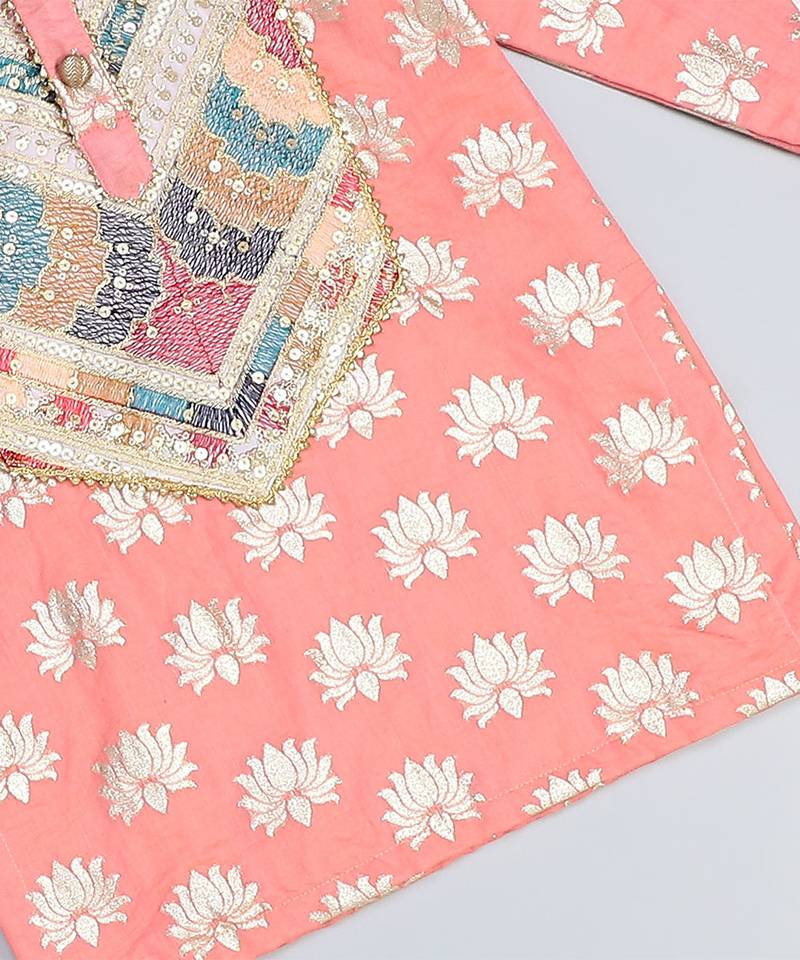 Peach embroidered cotton kurta set