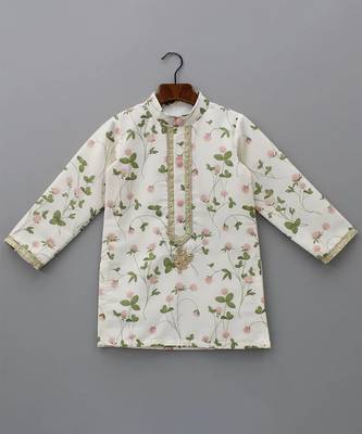 Off white printed cotton silk kurta set 2